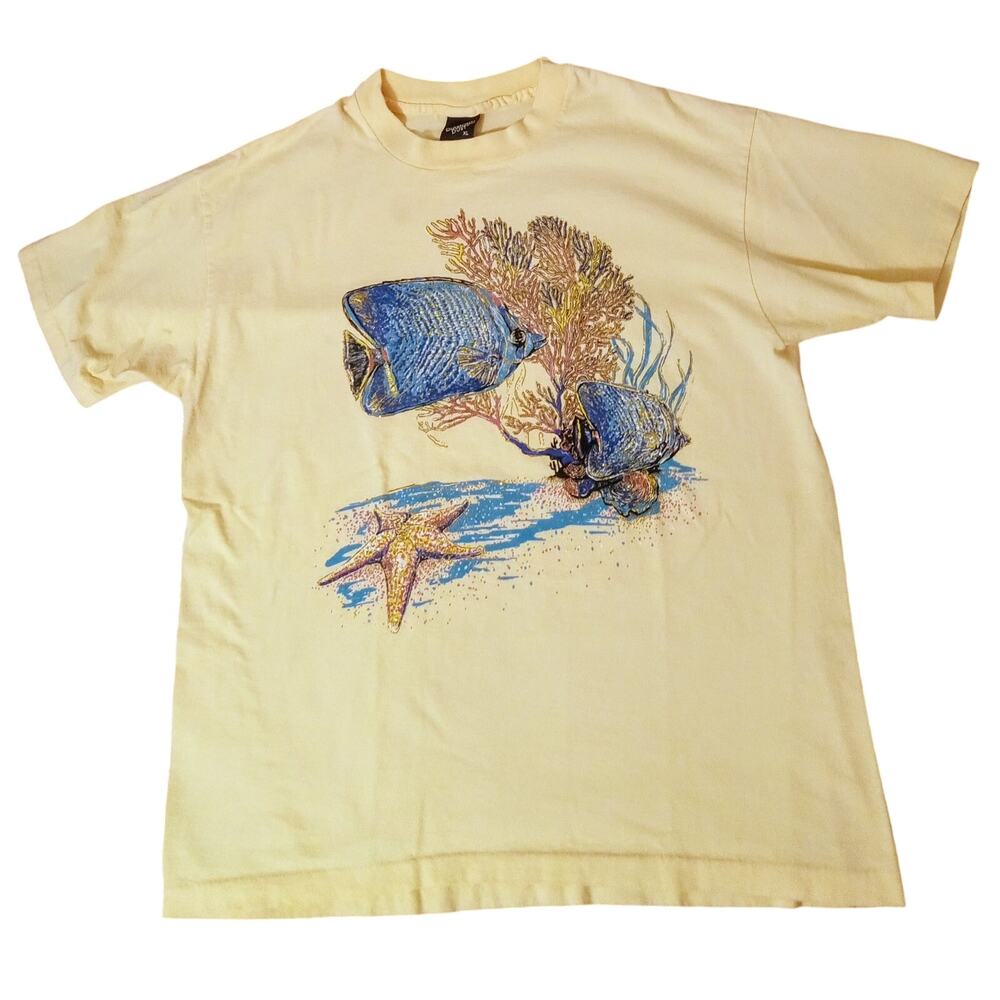 Vintage 90s Diamond Dust Sparkling Fish Graphic Tee Shirt Single Stitch SZ XL